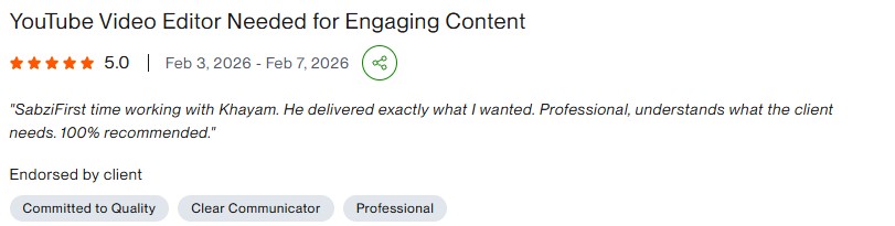 Upwork client review for Khayam