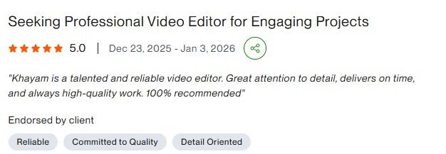 Upwork client review for Khayam